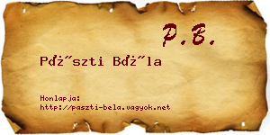 Pászti Béla névjegykártya